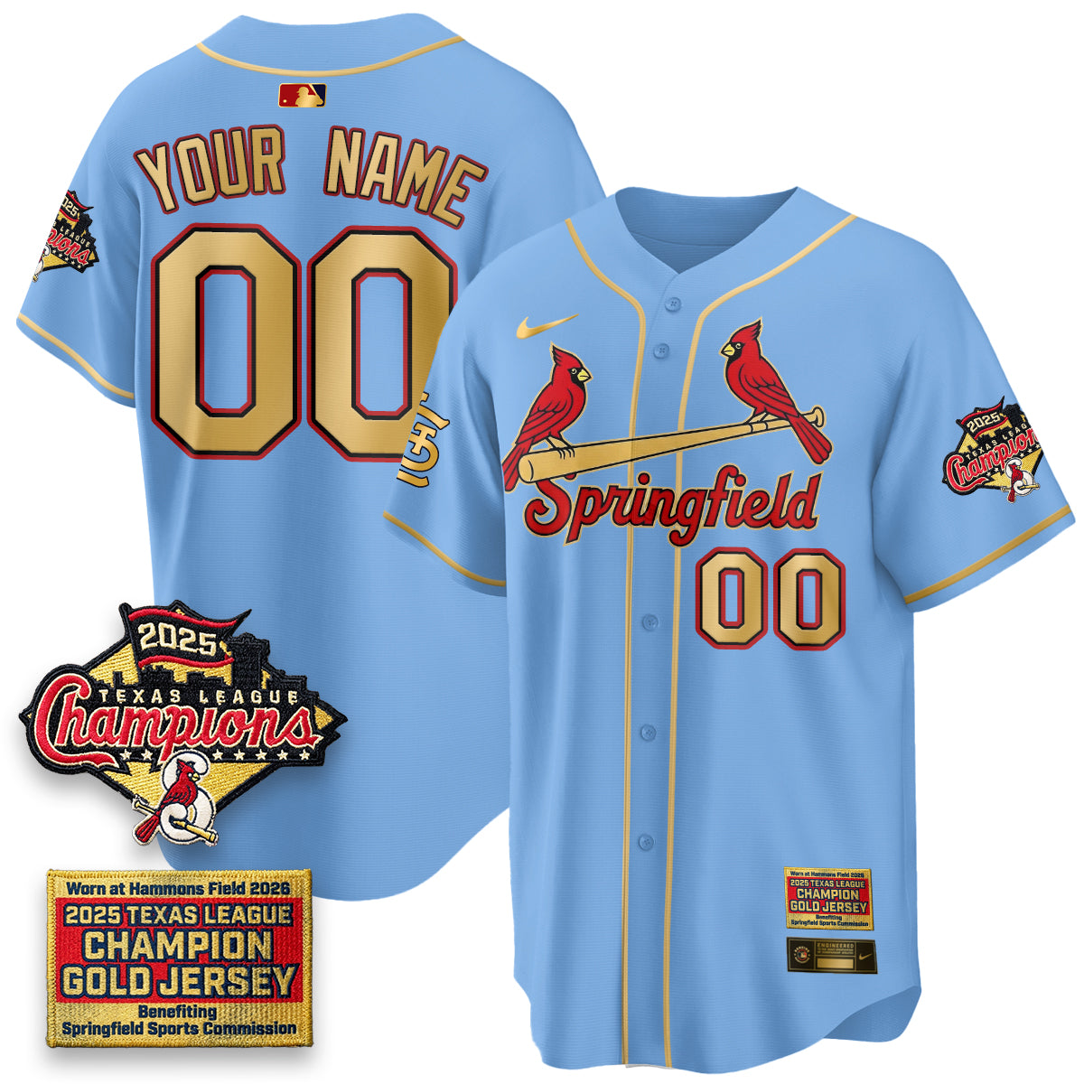 St. Louis Cardinals Springfield's Championship Gold Limited Custom Jerseys - Stitched