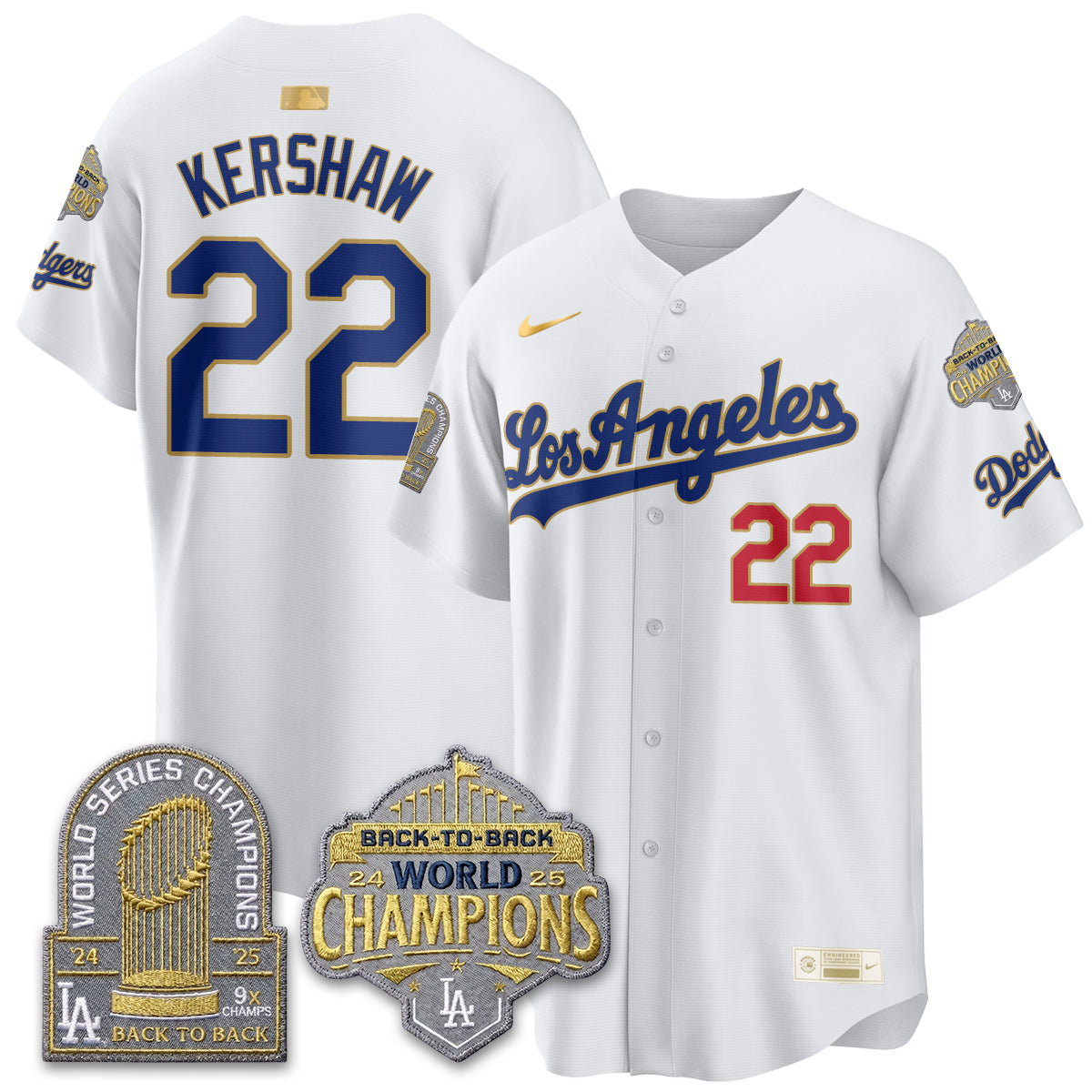 Los Angeles Dodgers Gold Collection Vapor Limited Jersey - 9x & B2B Champs - Stitched-Cuztomshoes