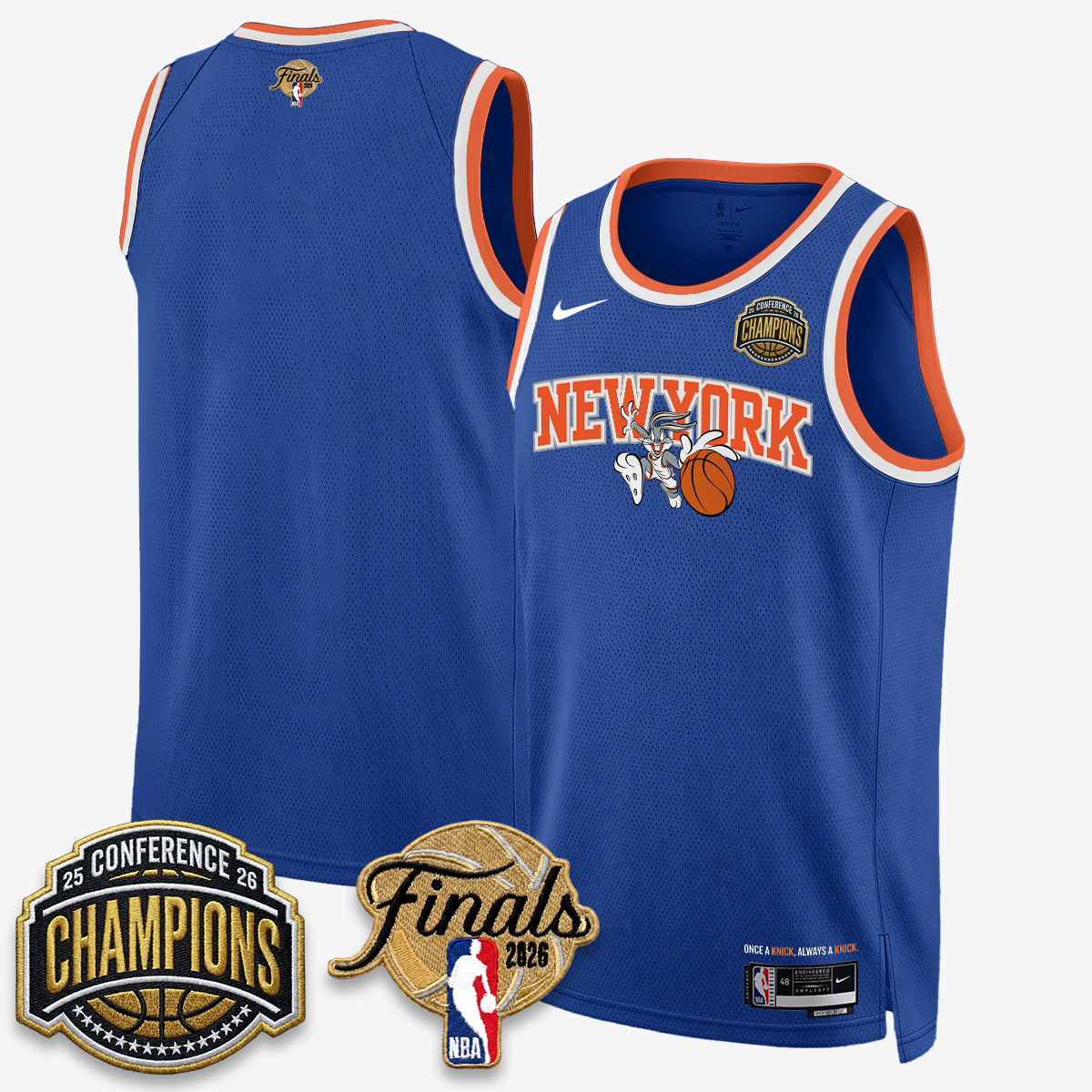 New York Knicks 2026 Basketball Eastern Conference Champions x Looney Tunes Vapor Jersey V2- Stitched-Cuztomshoes