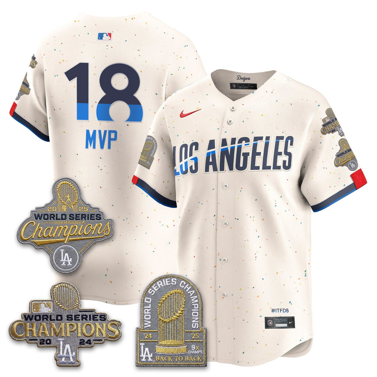 Los Angeles Dodgers Gold Collection Stadium Vapor Limited Jersey - Back to Back 9x Champs - Stitched-Cuztomshoes