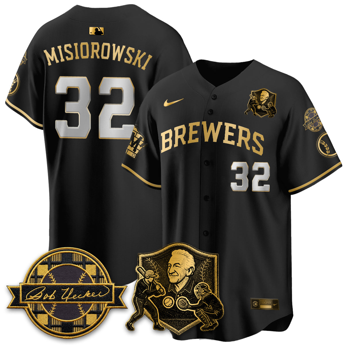 Milwaukee Brewers Bob Uecker - 54 Seasons for Brewers' Vapor Limited Gold Jersey - Stitched