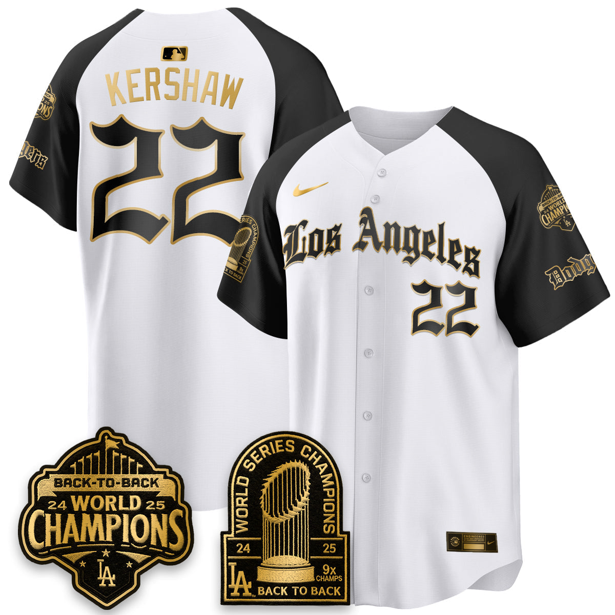Los Angeles Dodgers WS Champions Back 2 Back Patch Vapor Premier Limited Gothic Edition Jersey - Stitched