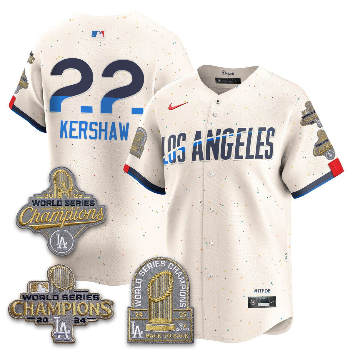 Los Angeles Dodgers Gold Collection Stadium Vapor Limited Jersey - Back to Back 9x Champs - Stitched-Cuztomshoes