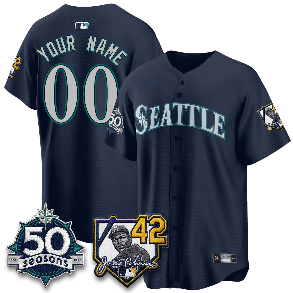 Seattle Mariners 2026 Jackie Robinson New Era Vapor Custom Limited Jersey - Stitched