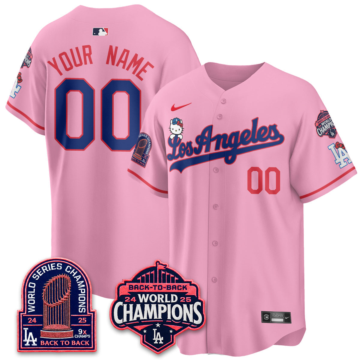 Los Angeles Dodgers x Hello Kitty Night 2026 Vapor Custom Jersey - Stitched - V2-Cuztomshoes