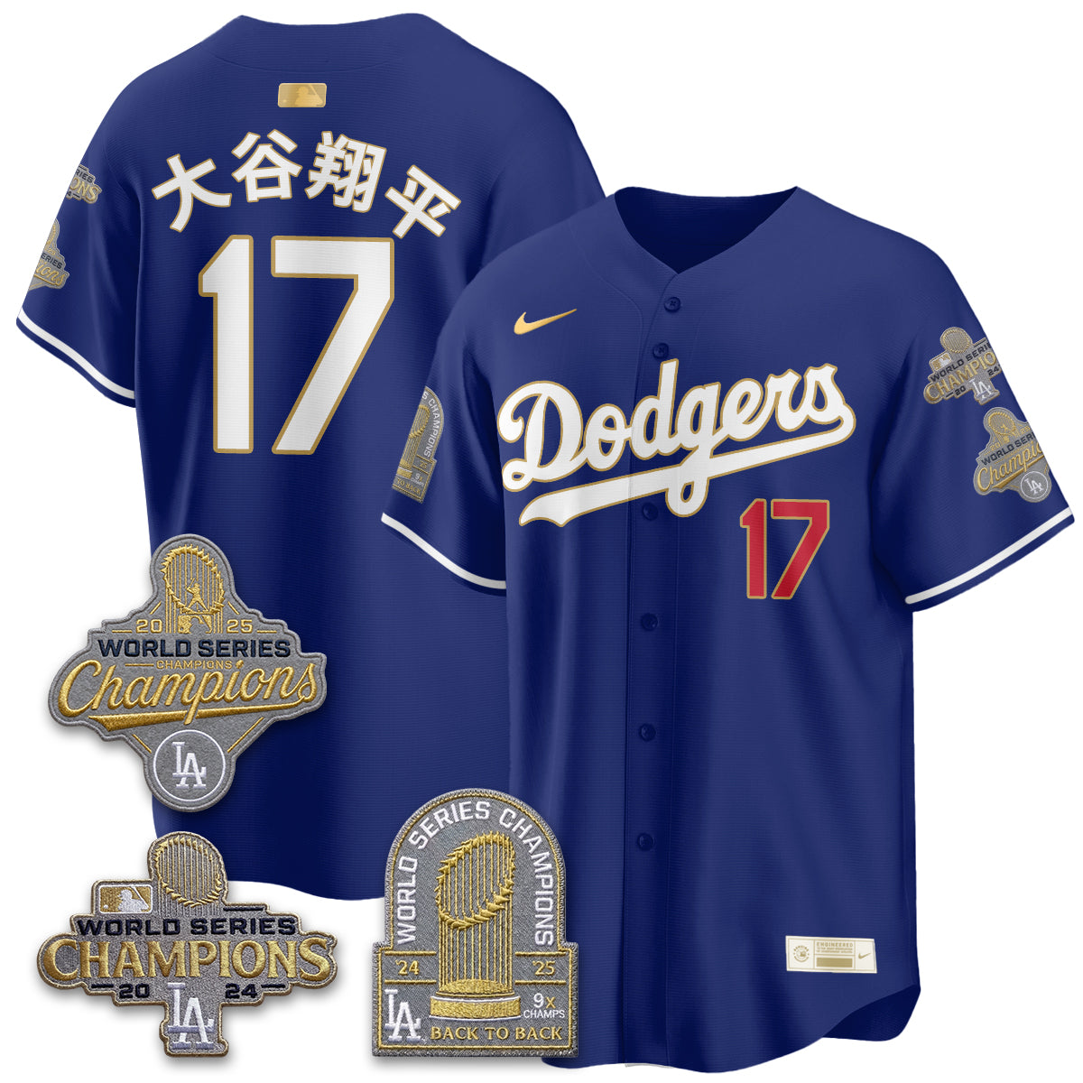 Los Angeles Dodgers Gold Collection Stadium Vapor Limited Jersey - Back to Back 9x Champs - Stitched-Cuztomshoes