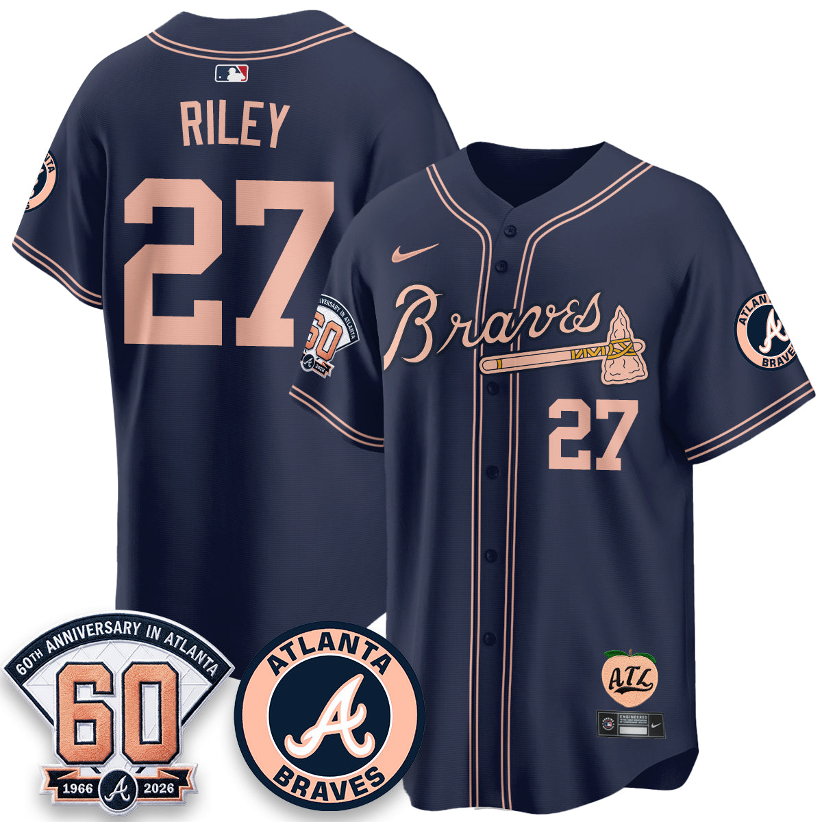 Atlanta Braves 60th Anniversary Peach Edition Vapor Premier Limited Jersey - Stitched