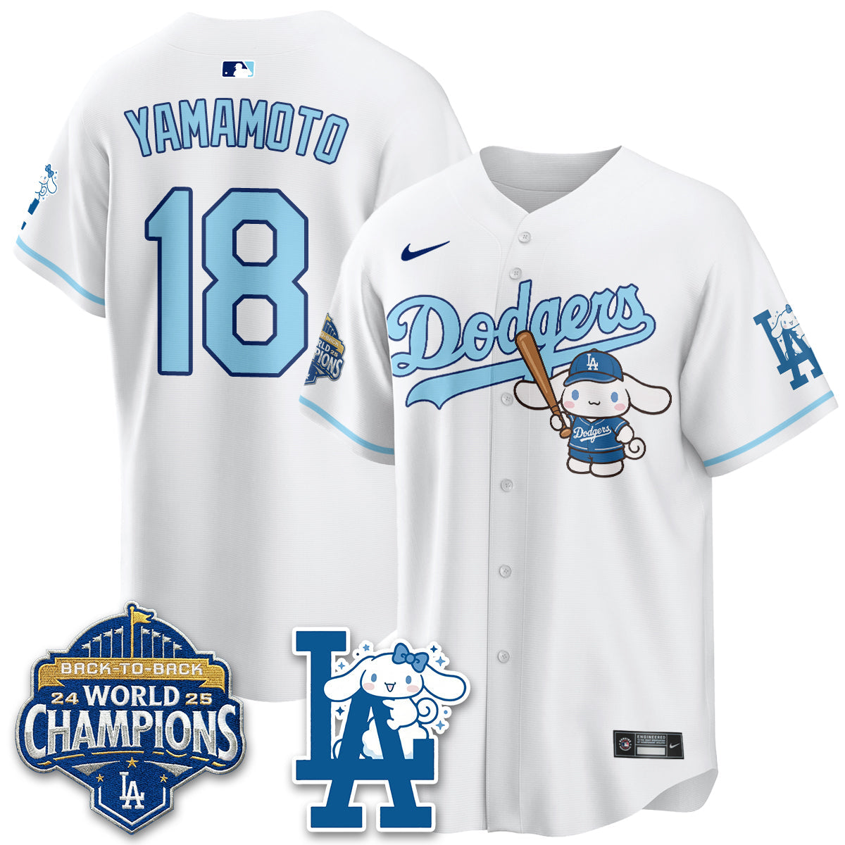 Los Angeles Dodgers Cinnamoroll Edition Vapor Jersey - Stitched-Cuztomshoes