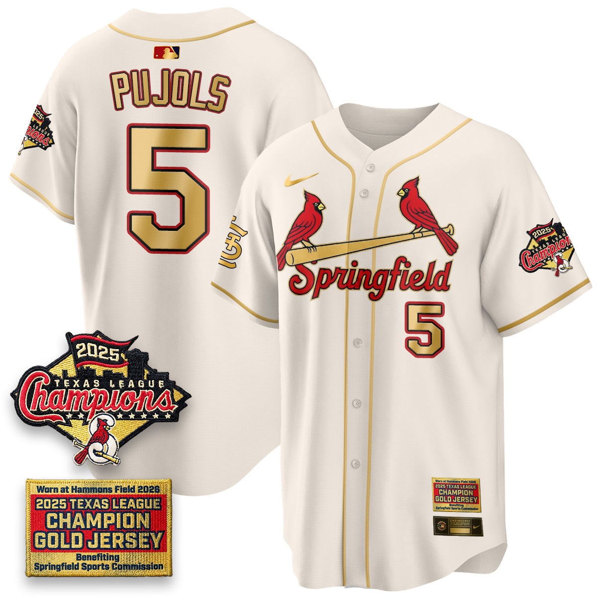 St. Louis Cardinals Springfield's Championship Gold Limited Jerseys - Stitched