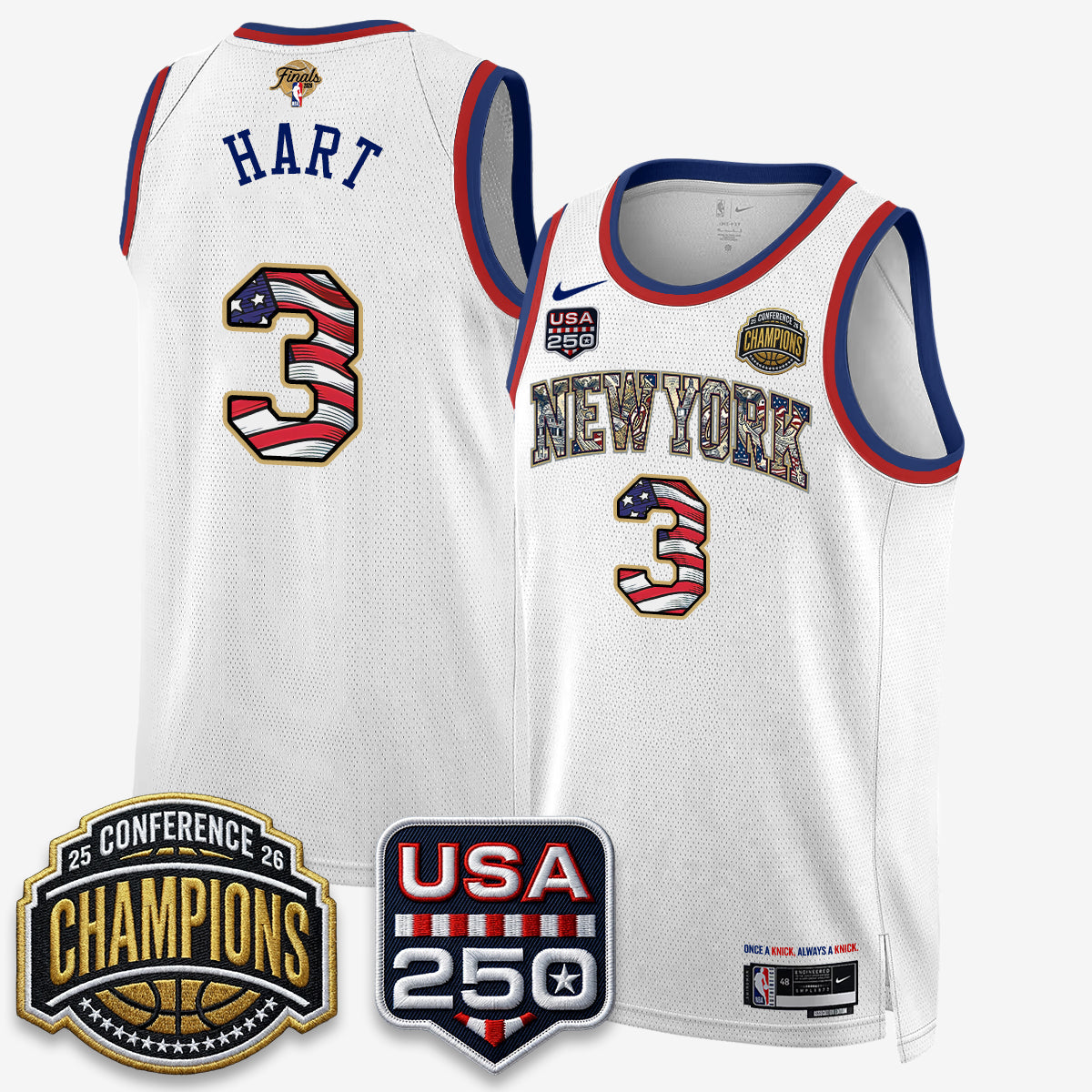 New York Knicks 2026 Basketball  Eastern Conference Champions x Fourth of July Vapor Jersey - Stitched