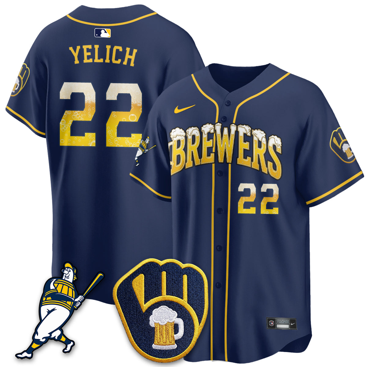 Milwaukee Brewers "Pitcher & Pint" Edition Vapor Limited Jersey - Stitched-Cuztomshoes