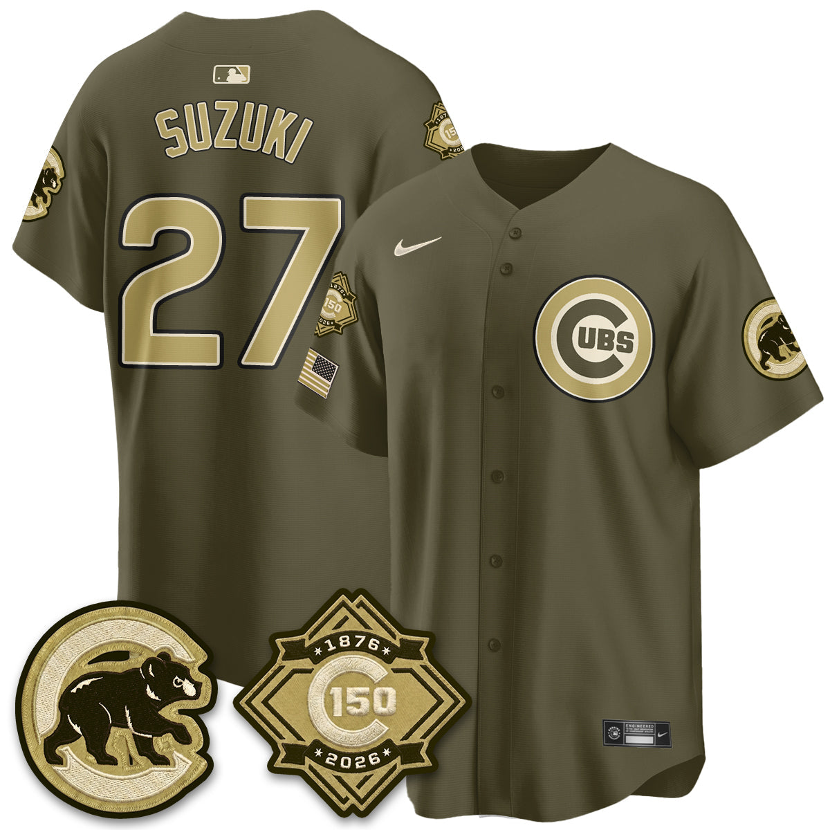 Chicago Cubs New Era Olive 2026 Armed Forces Day Jersey -Stitched