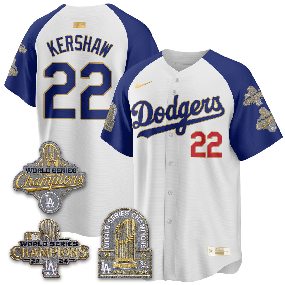 Los Angeles Dodgers Gold Collection Stadium Vapor Limited Jersey - Back to Back 9x Champs - Stitched-Cuztomshoes