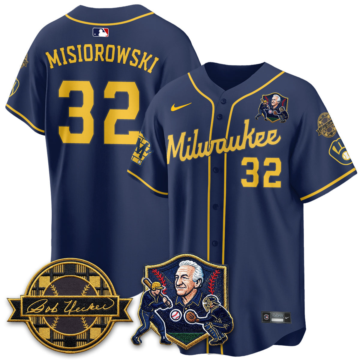 Milwaukee Brewers Bob Uecker - 54 Seasons for Brewers' Vapor Limited Gold Jersey - Stitched