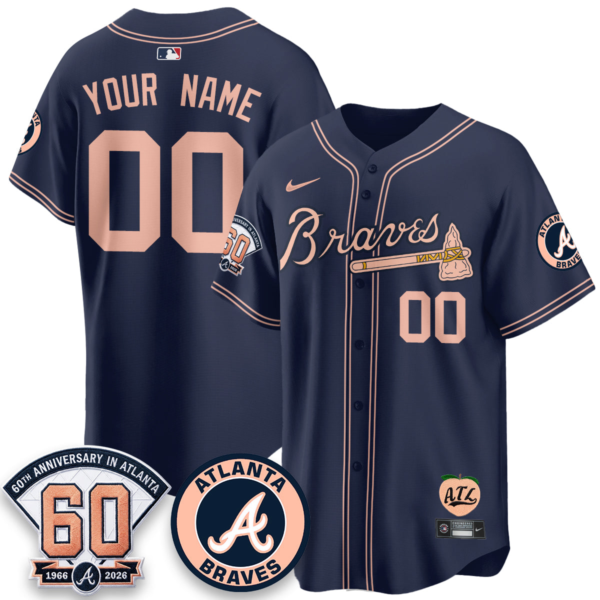 Atlanta Braves 60th Anniversary Peach Edition Vapor Premier Limited Custom Jersey - Stitched