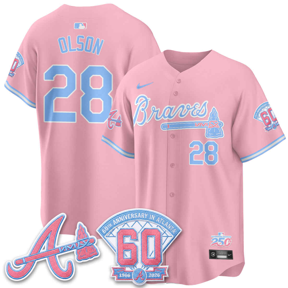 Atlanta Braves x Bubblegum Vapor Jersey - Stitched