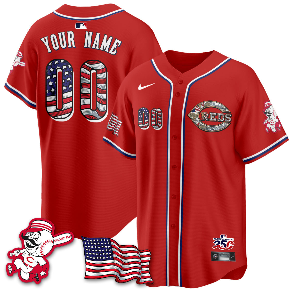 Cincinnati Reds 2026 Independence Day USA Vapor Limited Custom Jersey - Stitched