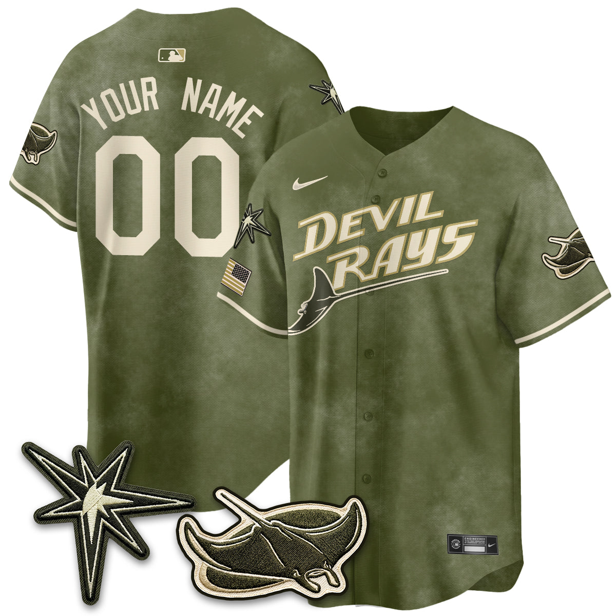 Tampa Bay Rays New Era Olive 2026 Armed Forces Day Custom Jersey - Stitched