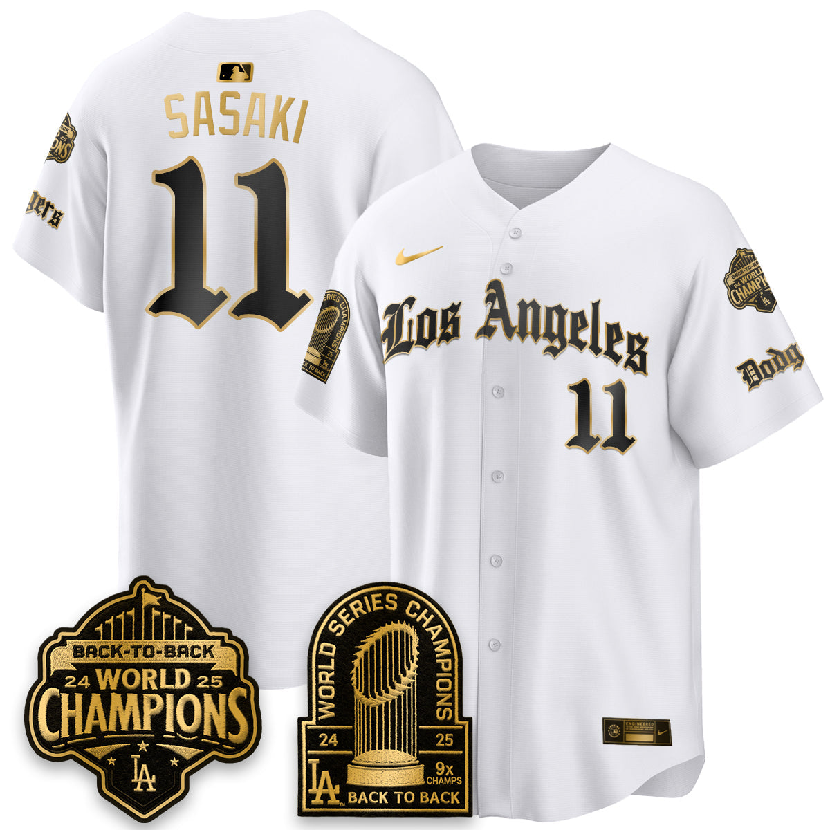 Los Angeles Dodgers WS Champions Back 2 Back Patch Vapor Premier Limited Gothic Edition Jersey - Stitched