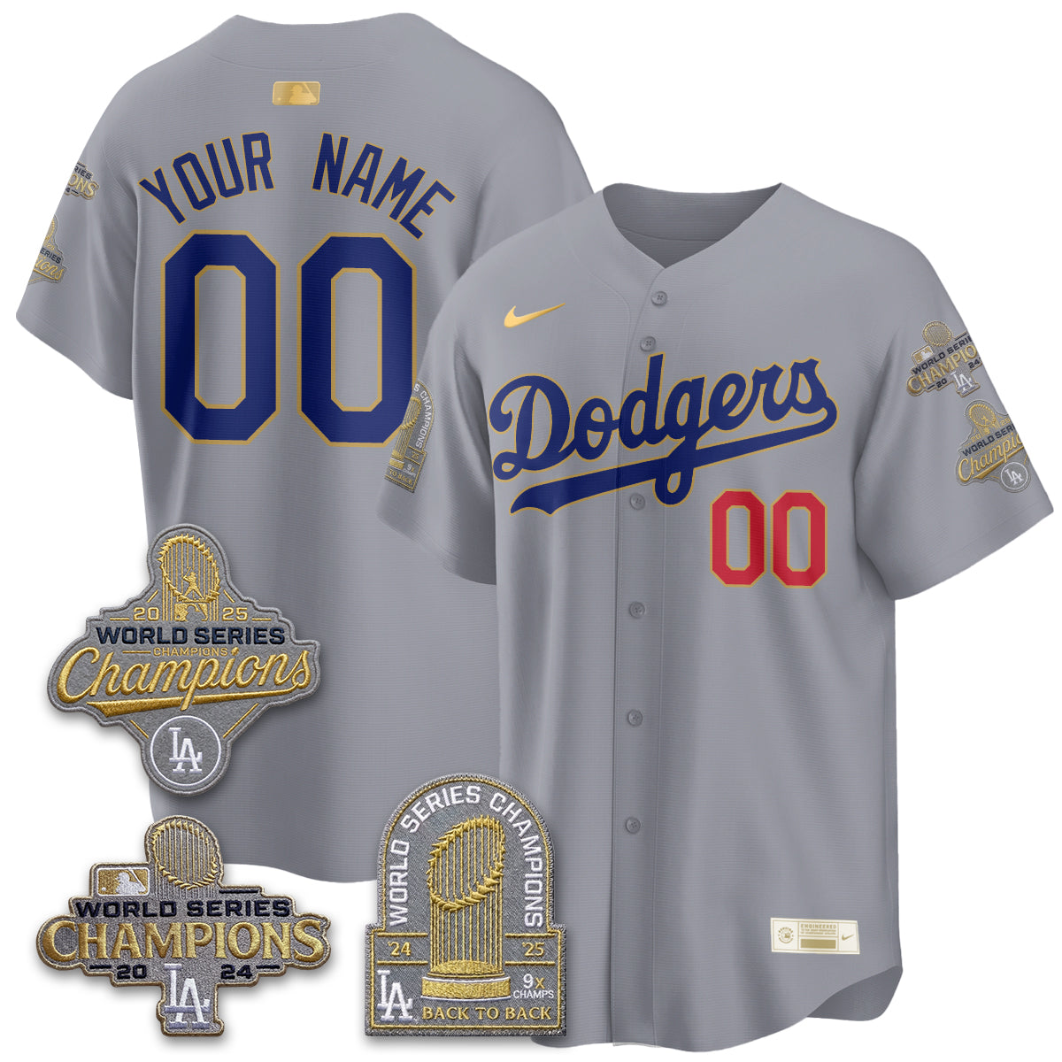 Los Angeles Dodgers Gold Collection Stadium Vapor Limited Custom Jersey - Back to Back 9x Champs - Stitched-Cuztomshoes