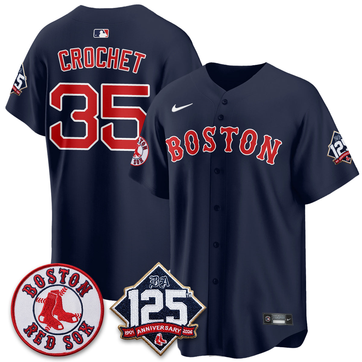 Boston Red Sox 125th Anniversary Patch Vapor Jersey - Stitched