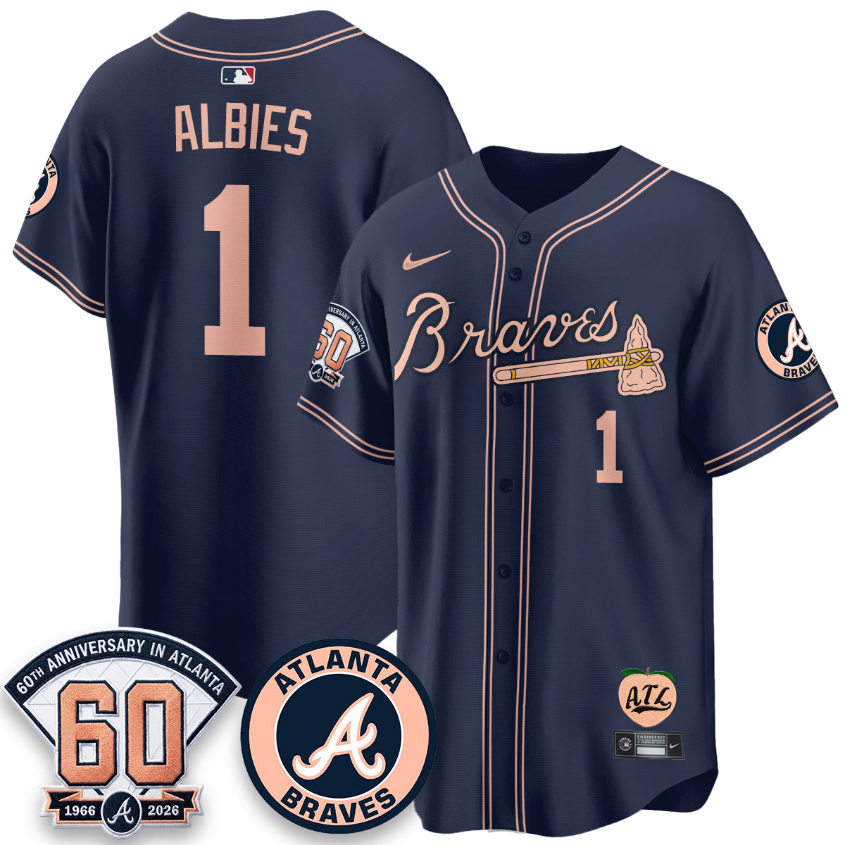 Atlanta Braves 60th Anniversary Peach Edition Vapor Premier Limited Jersey - Stitched