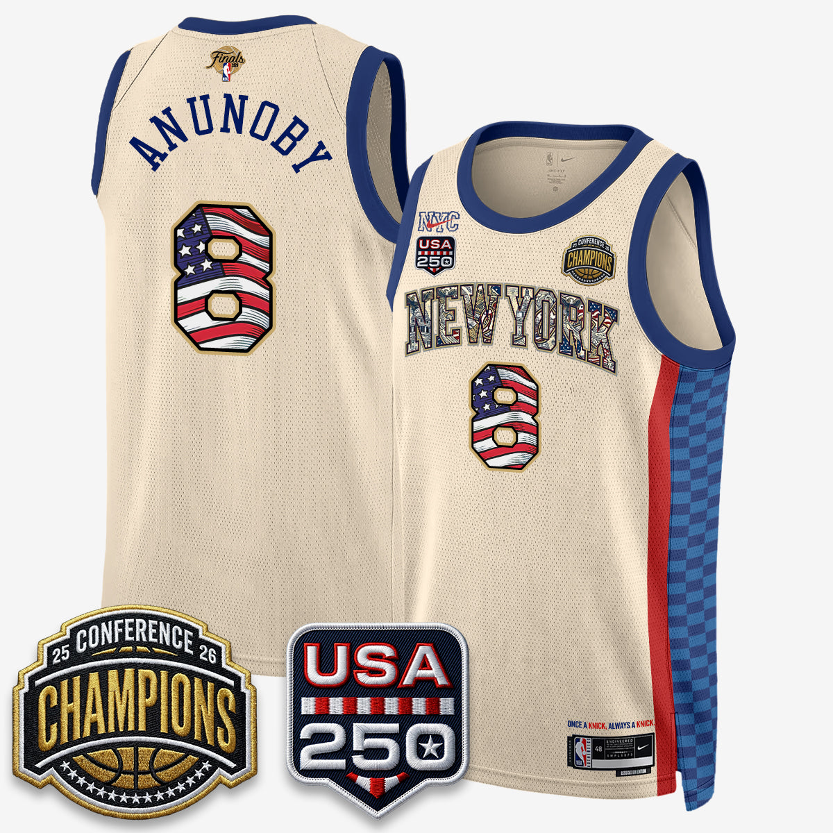 New York Knicks 2026 Basketball  Eastern Conference Champions x Fourth of July Vapor Jersey - Stitched