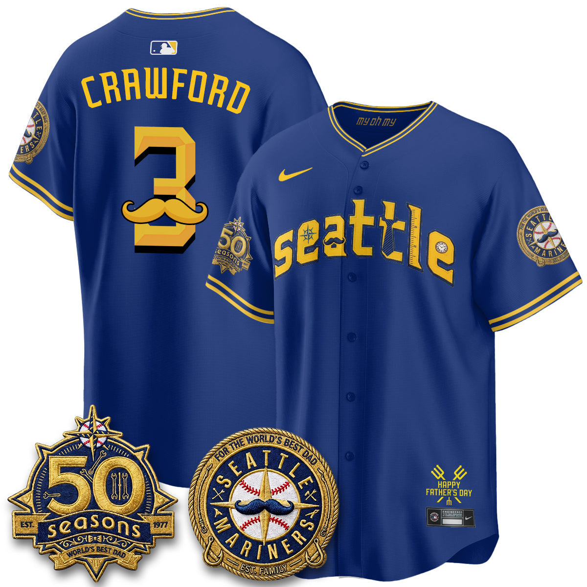 Seattle Mariners Happy Father's Day Vapor Jersey - Stitched