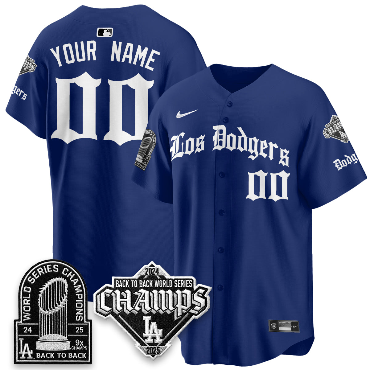 Los Angeles Dodgers World Series Champions B2B Patch Vapor Premier Limited Gothic Edition Custom Jersey - Stitched-Cuztomshoes