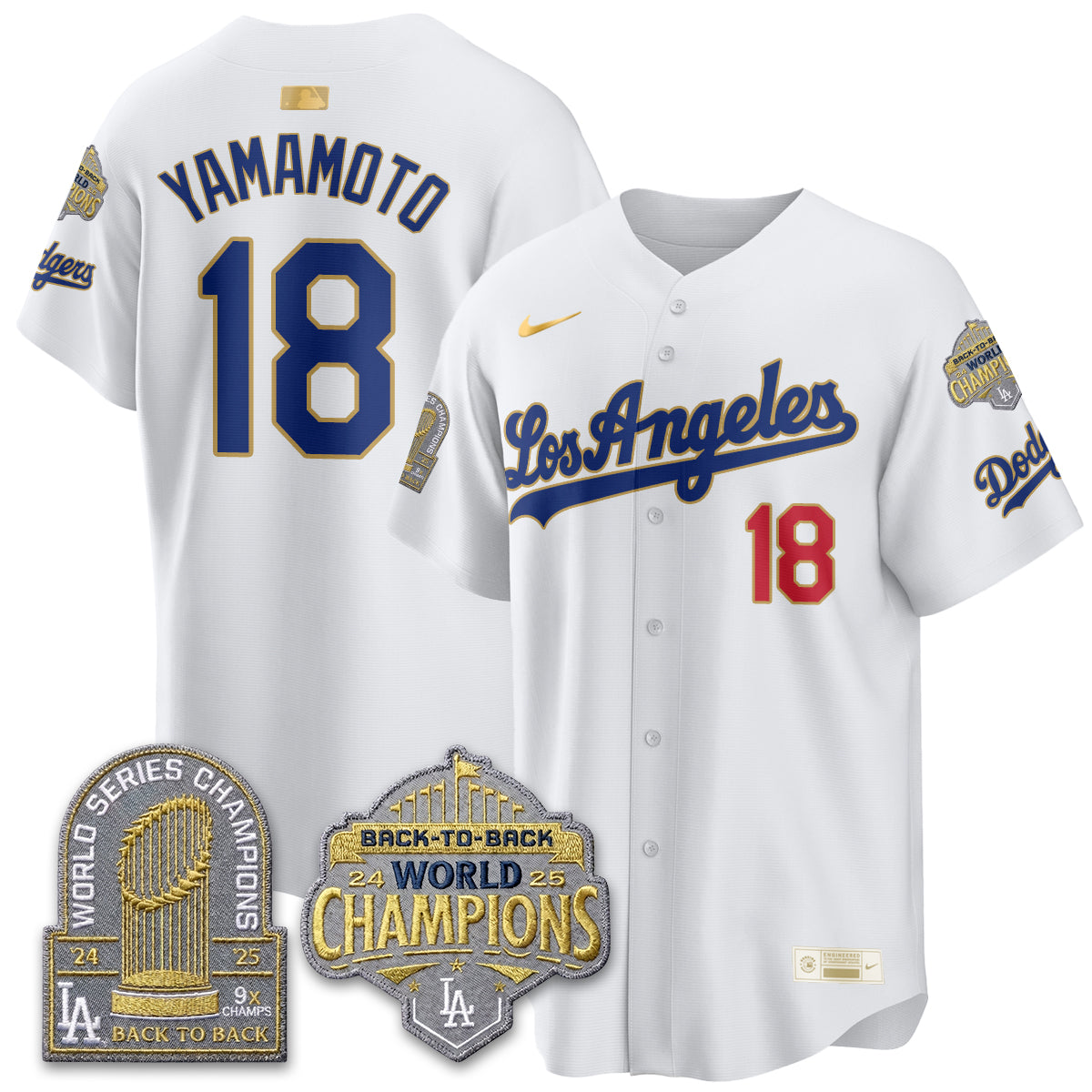 Los Angeles Dodgers Gold Collection Vapor Limited Jersey - 9x & B2B Champs - Stitched-Cuztomshoes