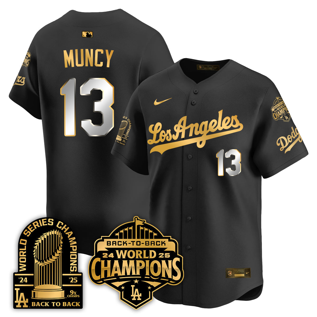 Los Angeles Dodgers Gold Collection Vapor Limited Jersey - 9x & B2B Champs - Stitched-Cuztomshoes