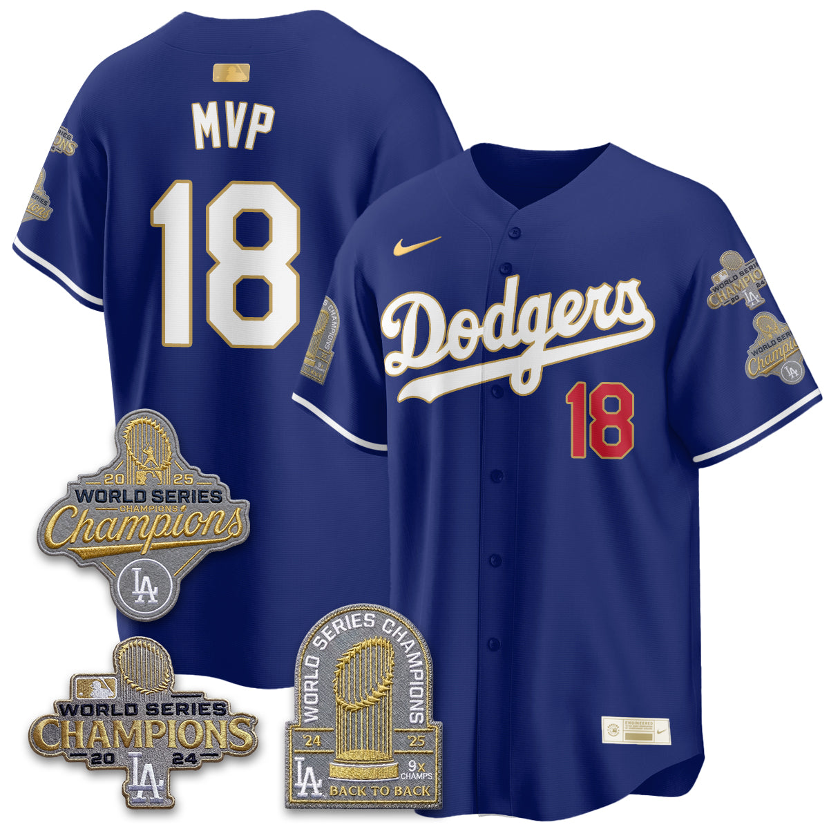 Los Angeles Dodgers Gold Collection Stadium Vapor Limited Jersey - Back to Back 9x Champs - Stitched-Cuztomshoes