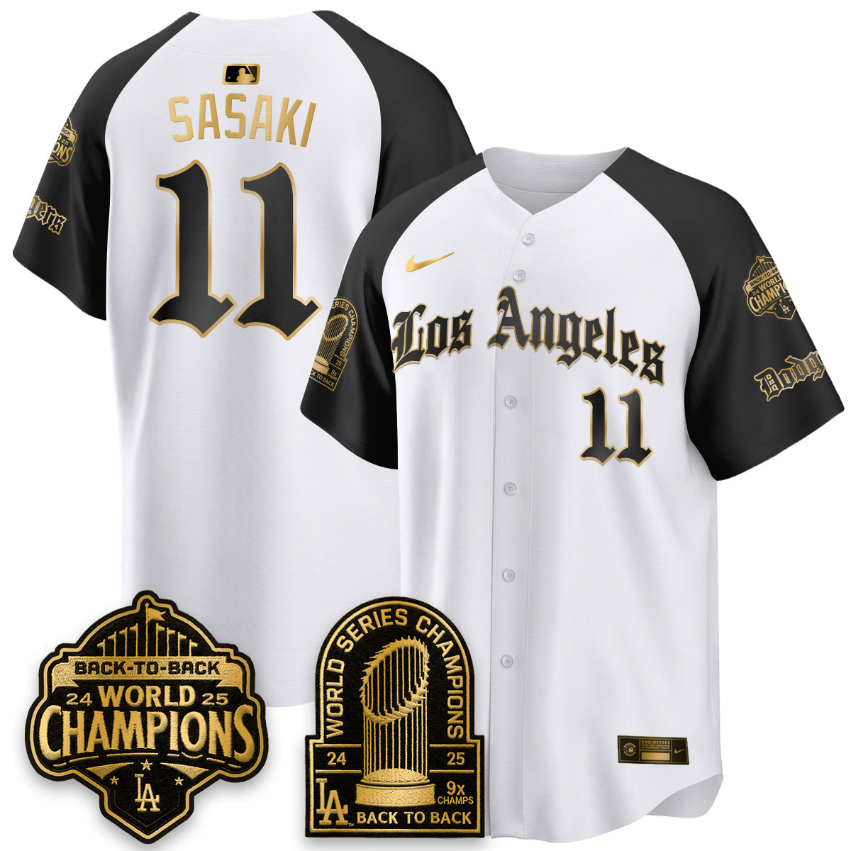 Los Angeles Dodgers WS Champions Back 2 Back Patch Vapor Premier Limited Gothic Edition Jersey - Stitched
