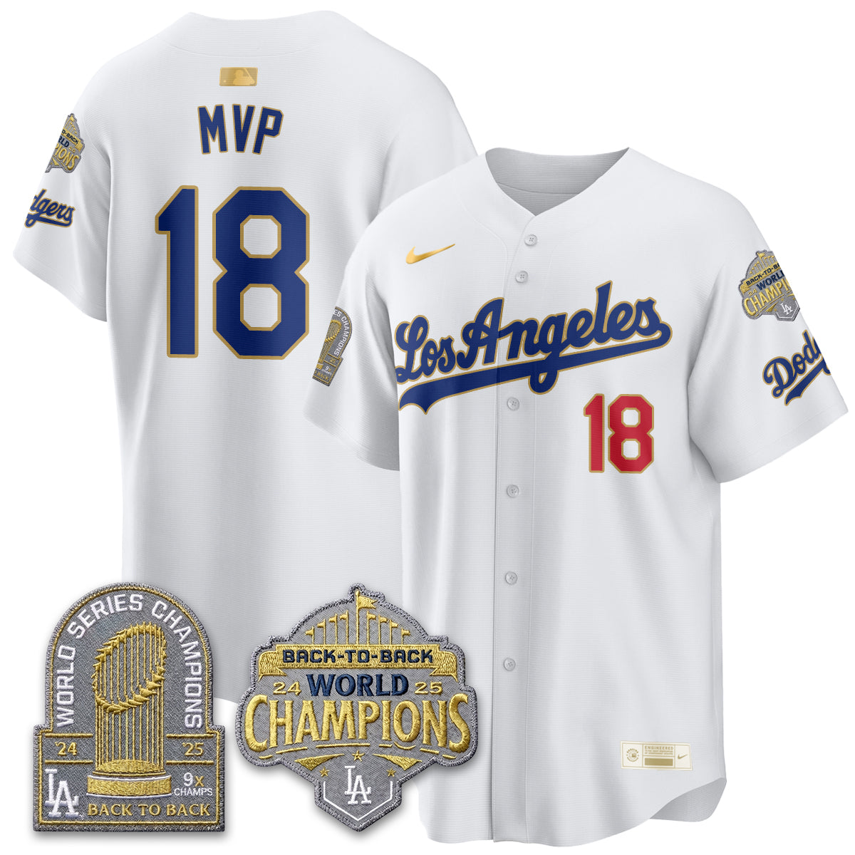 Los Angeles Dodgers Gold Collection Vapor Limited Jersey - 9x & B2B Champs - Stitched-Cuztomshoes