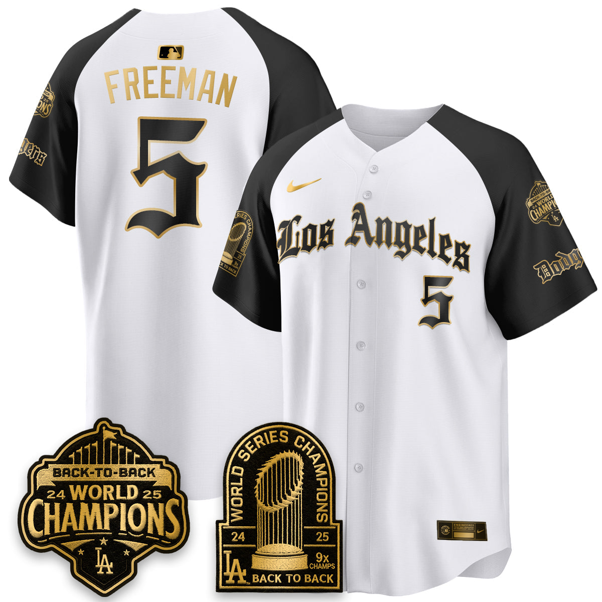 Los Angeles Dodgers WS Champions Back 2 Back Patch Vapor Premier Limited Gothic Edition Jersey - Stitched