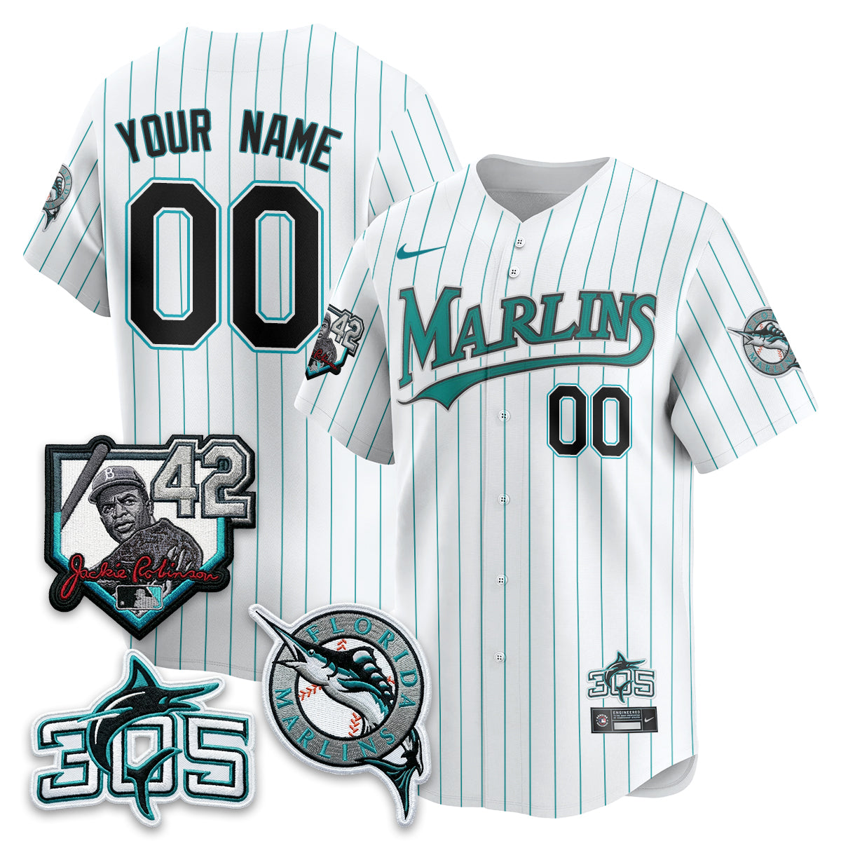 Miami Marlins 2026 Throwback Jackie Robinson New Era Vapor Limited Custom Jersey - Stitched-Cuztomshoes