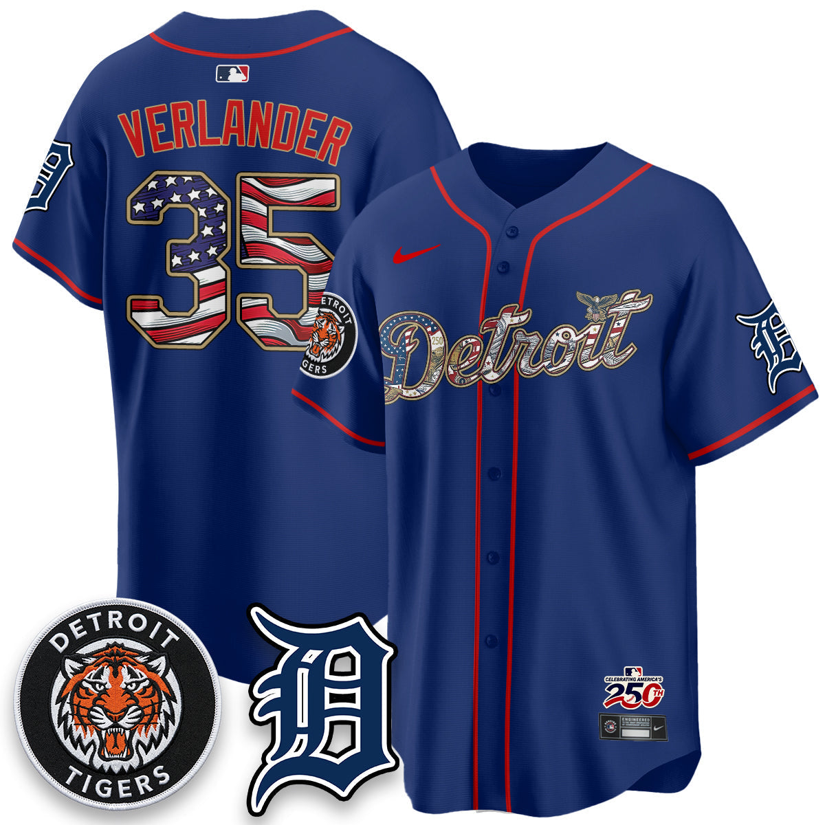 Detroit Tigers 2026 Independence Day USA Vapor Limited Jersey - Stitched