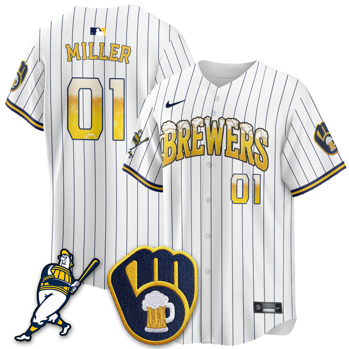 Milwaukee Brewers "Pitcher & Pint" Edition Vapor Limited Jersey - Stitched-Cuztomshoes