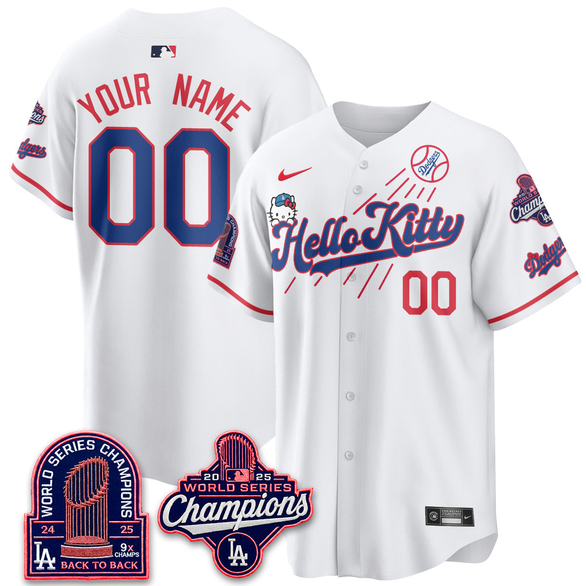 Los Angeles Dodgers x Hello Kitty Night 2026 Vapor Custom Jersey - Stitched - V3-Cuztomshoes
