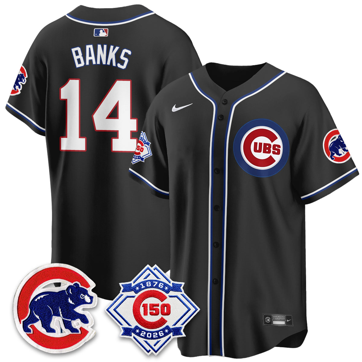 Chicago Cubs 150th Anniversary Black Out Style Vapor Premier Limited Jersey - Stitched
