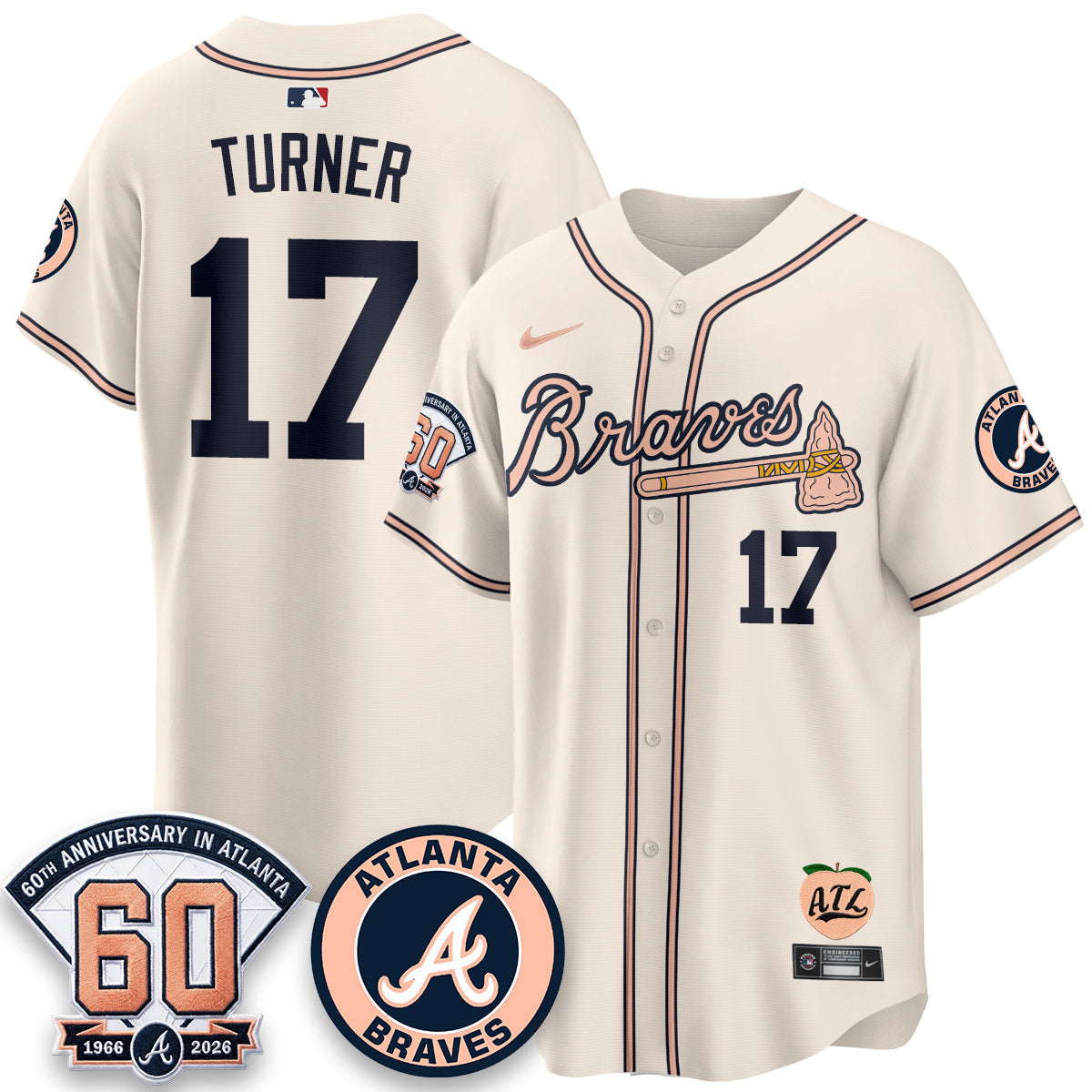 Atlanta Braves 60th Anniversary Peach Edition Vapor Premier Limited Jersey - Stitched