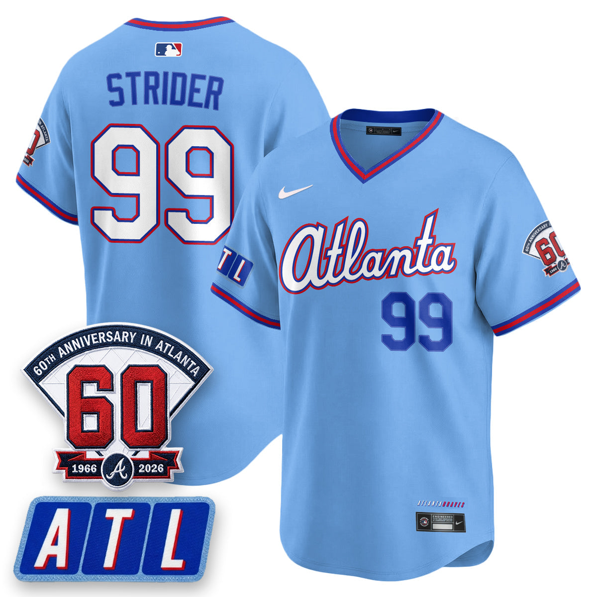 Atlanta Braves 2026 City Connect - 60th Anniversary in Atlanta Patch Vapor Limited Jersey - Stitched-Cuztomshoes