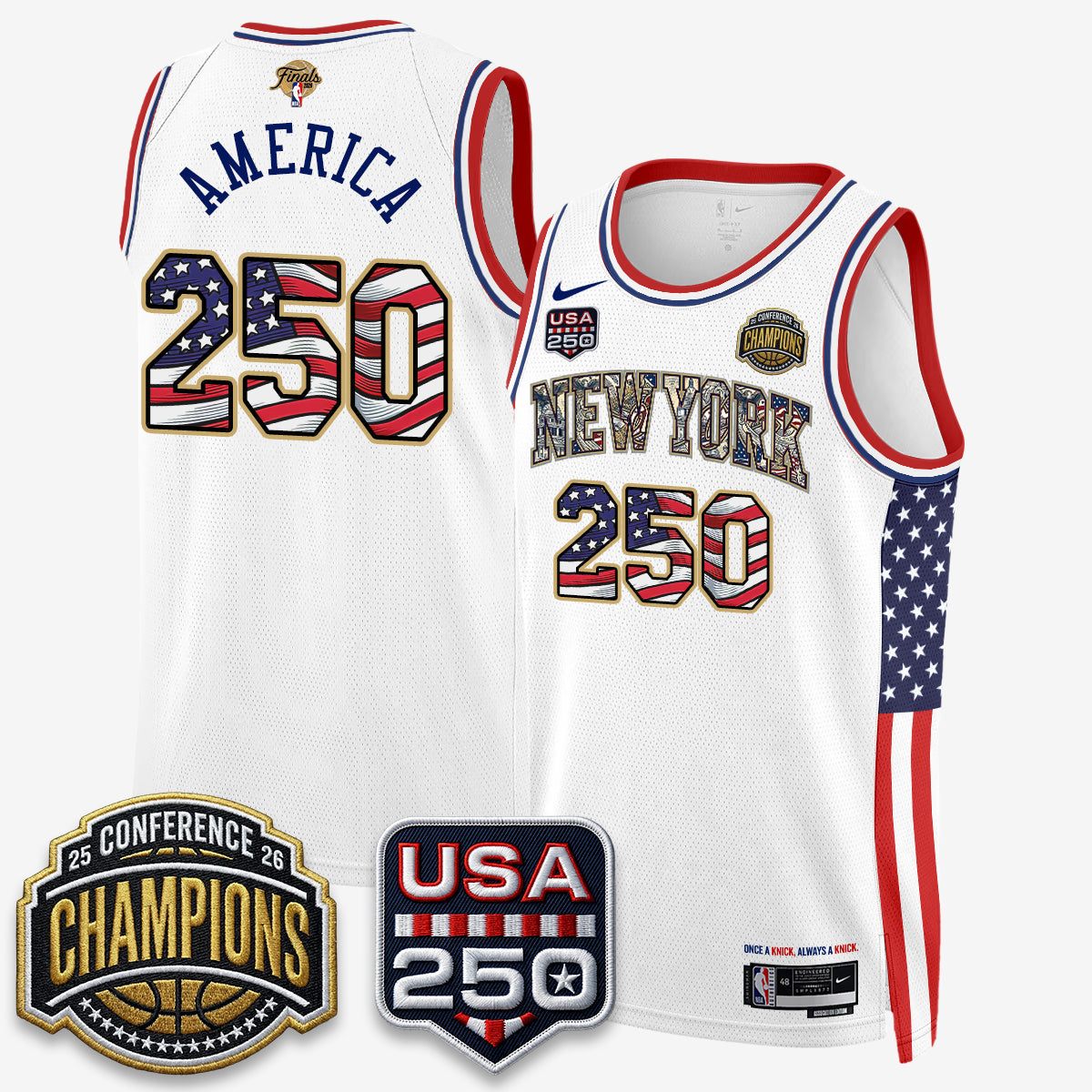 New York Knicks 2026 Basketball  Eastern Conference Champions x Fourth of July Vapor Jersey - Stitched
