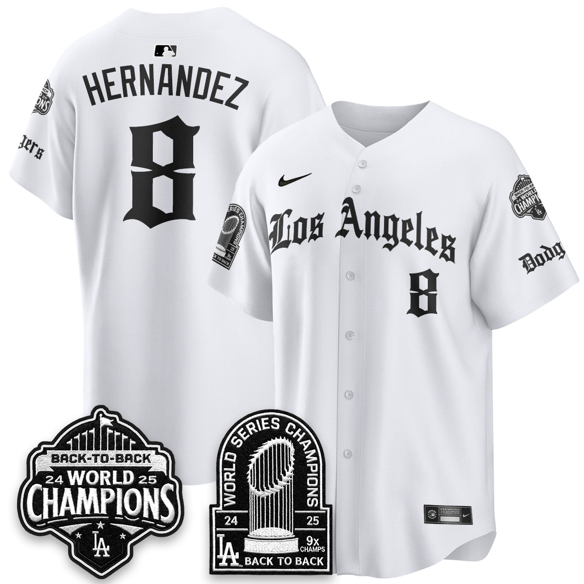 Los Angeles Dodgers WS Champions Back 2 Back Patch Vapor Premier Limited Gothic Edition Jersey - Stitched
