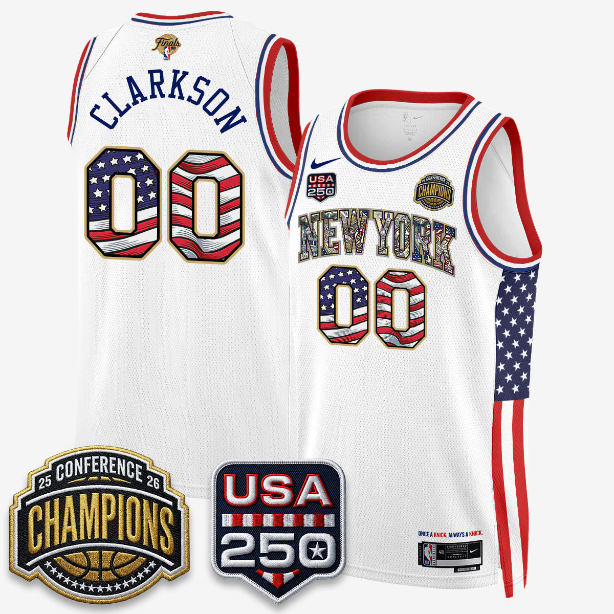 New York Knicks 2026 Basketball  Eastern Conference Champions x Fourth of July Vapor Jersey - Stitched