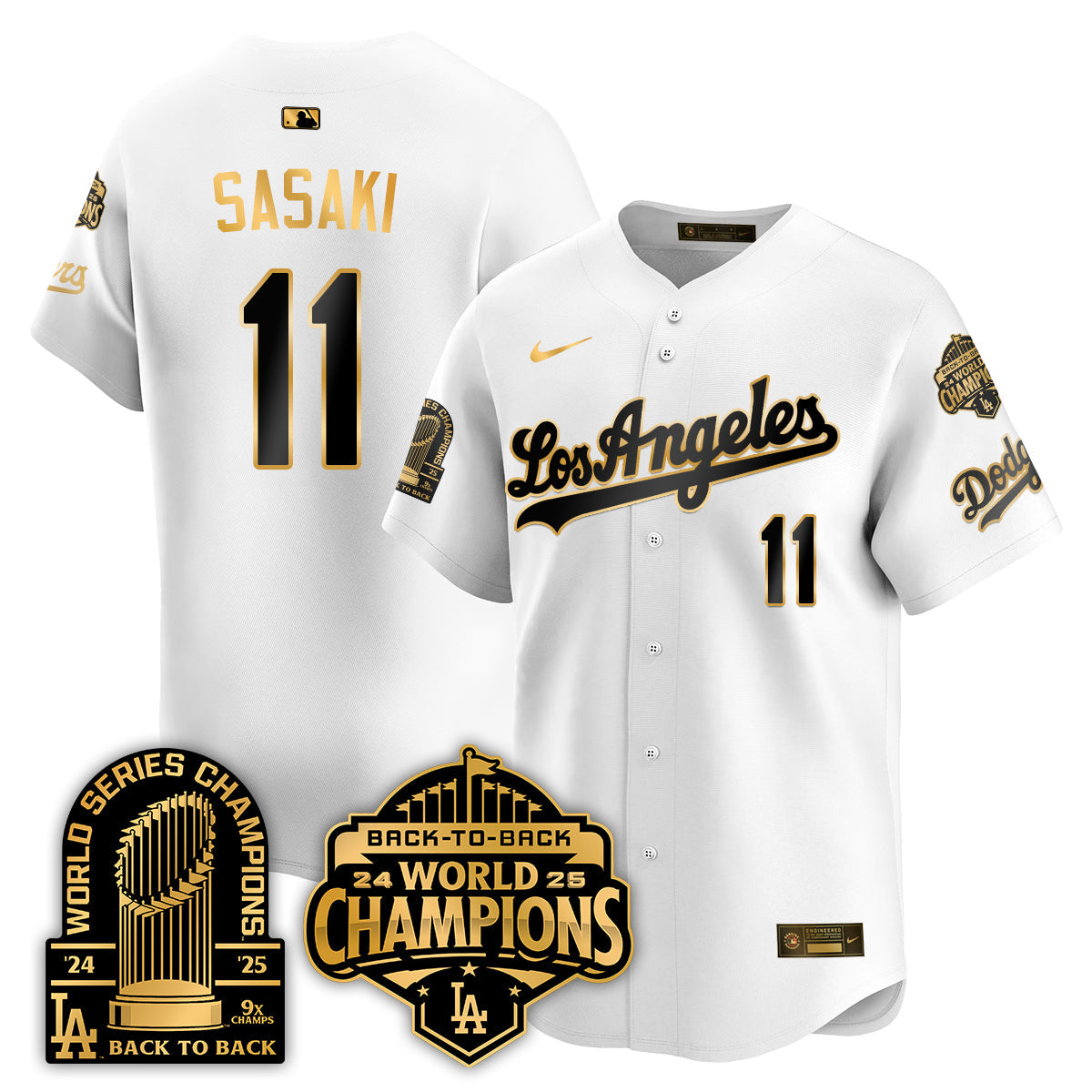 Los Angeles Dodgers Gold Collection Vapor Limited Jersey - 9x & B2B Champs - Stitched-Cuztomshoes