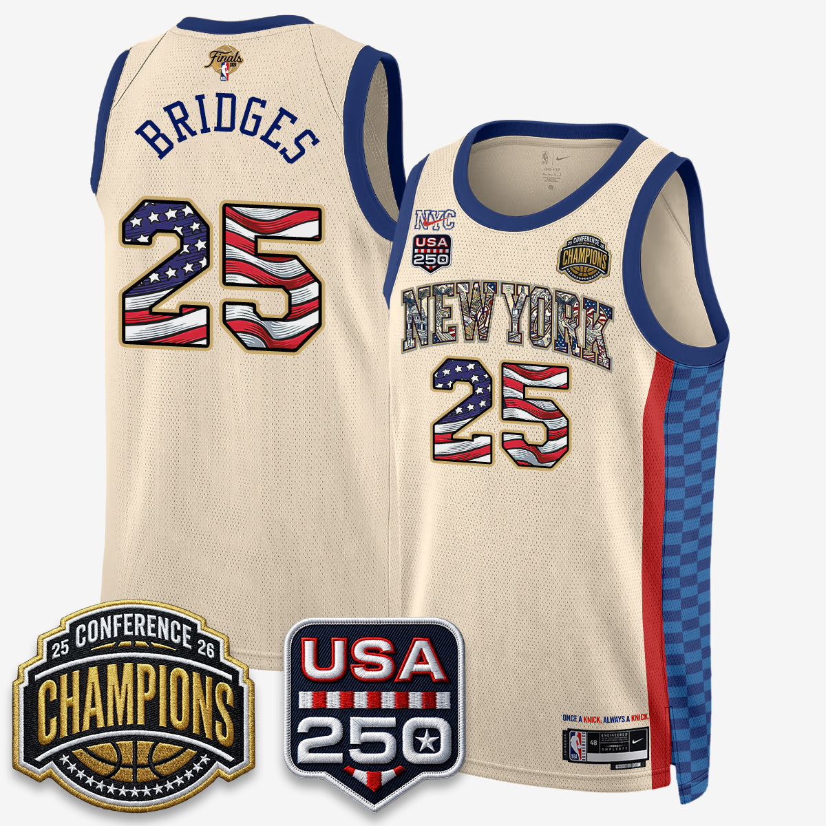 New York Knicks 2026 Basketball  Eastern Conference Champions x Fourth of July Vapor Jersey - Stitched