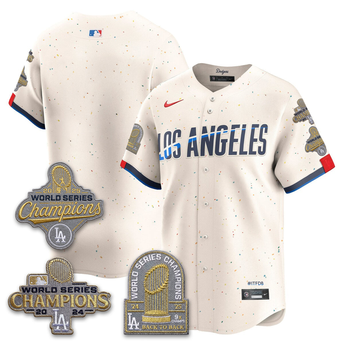 Los Angeles Dodgers Gold Collection Stadium Vapor Limited Jersey - Back to Back 9x Champs - Stitched-Cuztomshoes