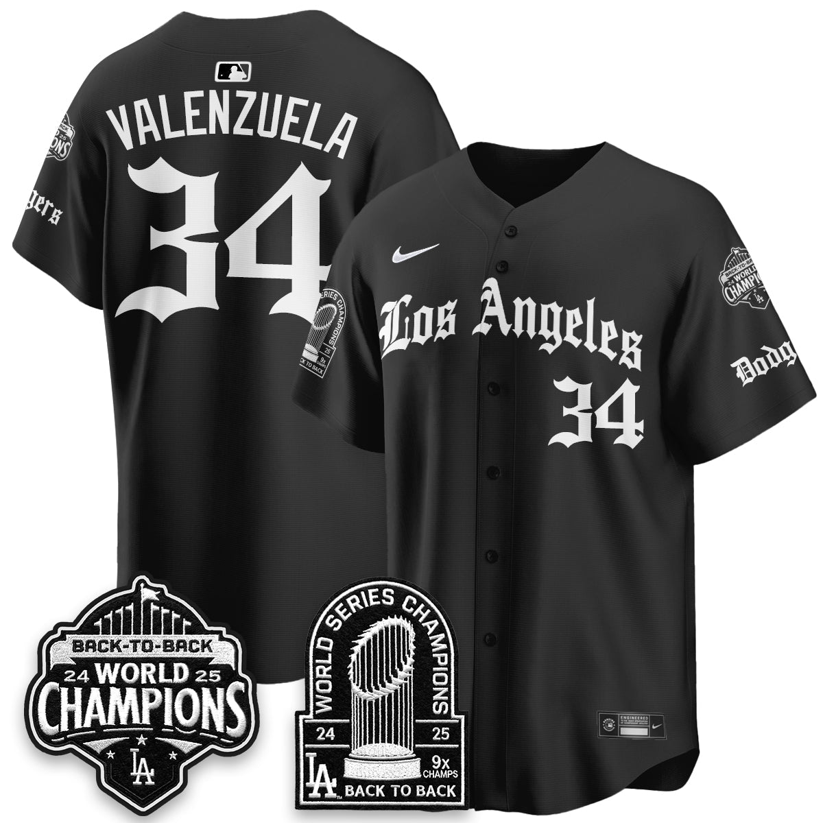 Los Angeles Dodgers WS Champions Back 2 Back Patch Vapor Premier Limited Gothic Edition Jersey - Stitched