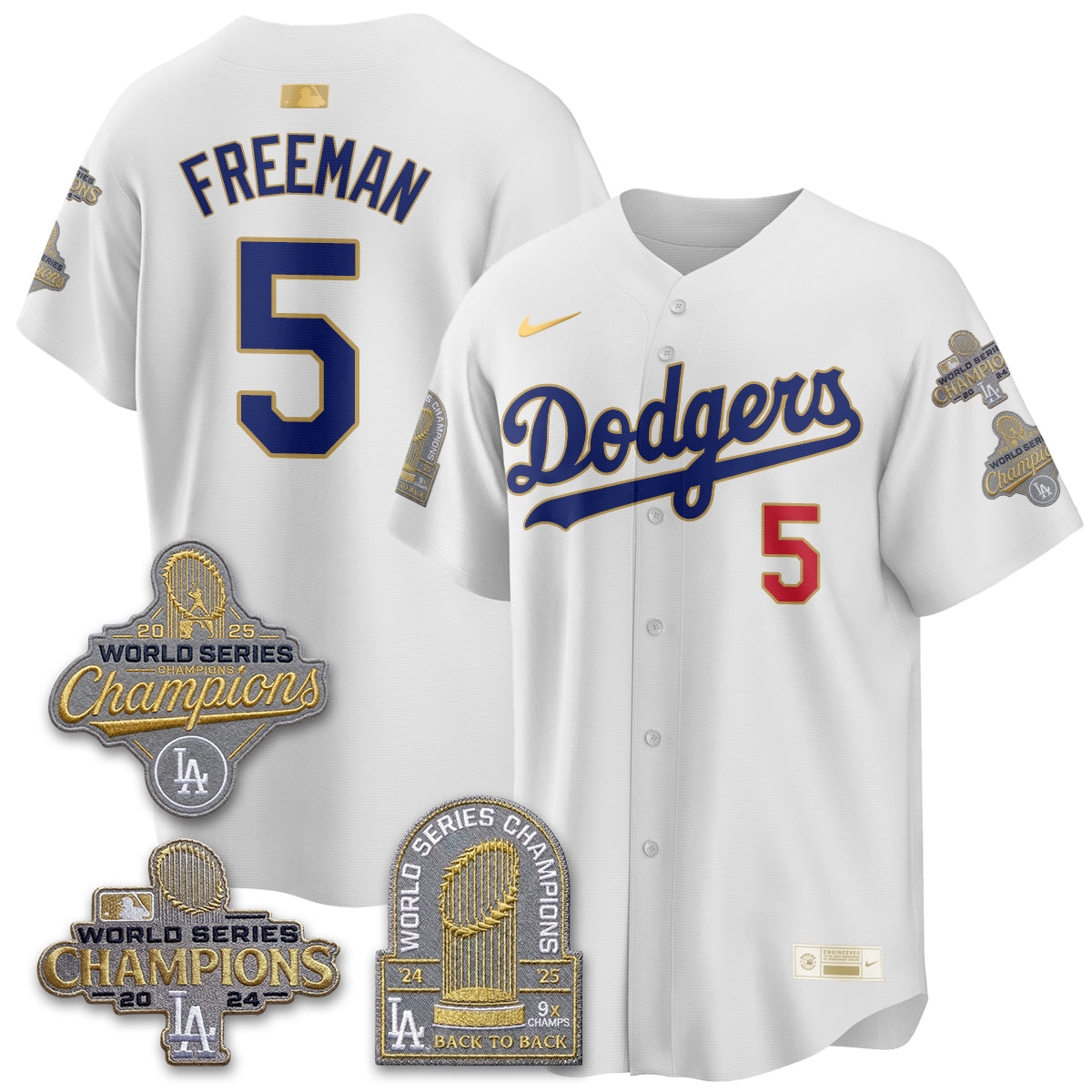 Los Angeles Dodgers Gold Collection Stadium Vapor Limited Jersey - Back to Back 9x Champs - Stitched-Cuztomshoes